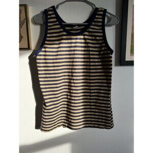 Vintage Art Guild Navy Blue And Tan Stripe Tank RARE